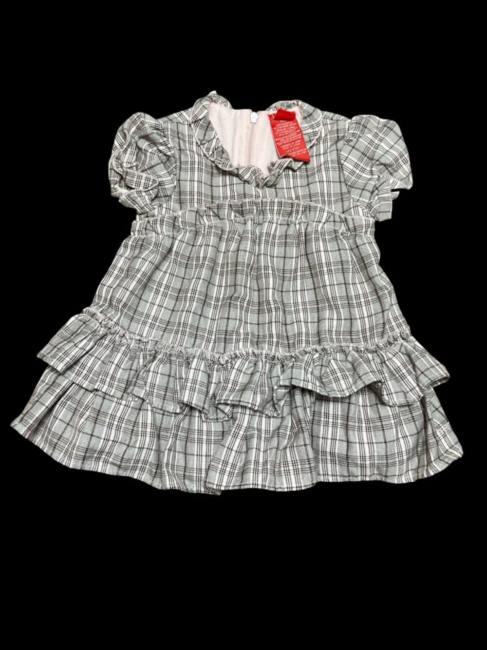 Pink/Brown/White Plaid Tiered Ruffle Dress